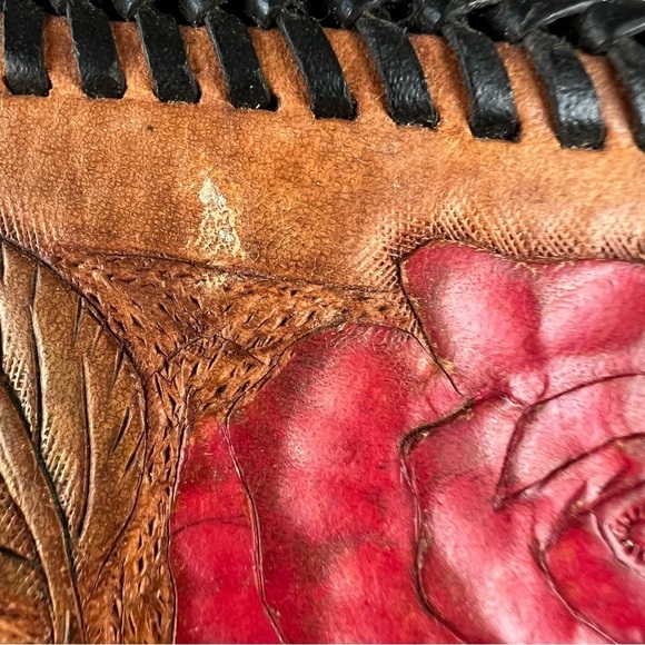 VTG Tooled Leather Boho Wallet Monogram R Whipstitch Trim Multi-Compartmental - Picture 15 of 15